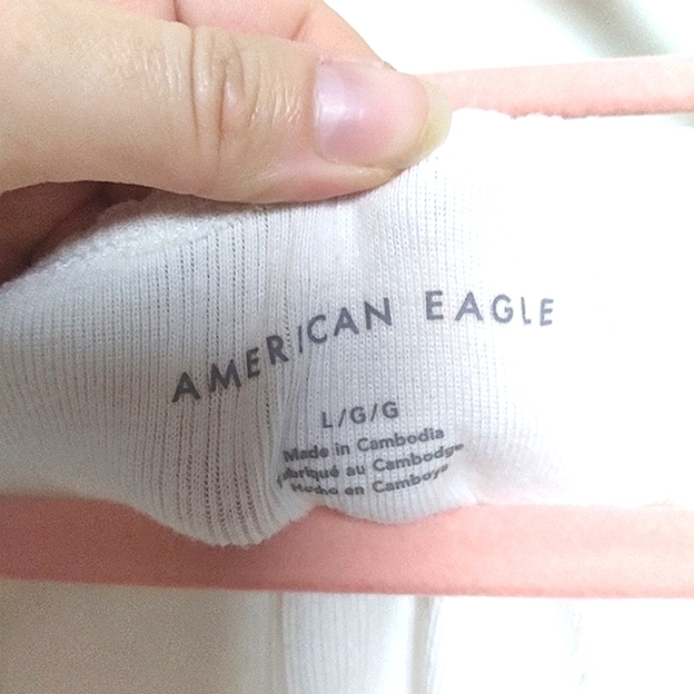 American Eagle White Cropped Cotton Short Sleeve Scoop Neck Ribbed Tee Large - Picture 7 of 9